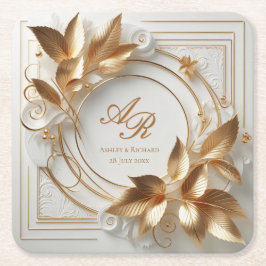 Porta-copo De Papel Quadrado Elegant Monogram Wedding Paper Coaster