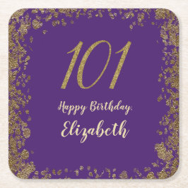 Porta-copo De Papel Quadrado Elegant Purple and Gold 101st Birthday