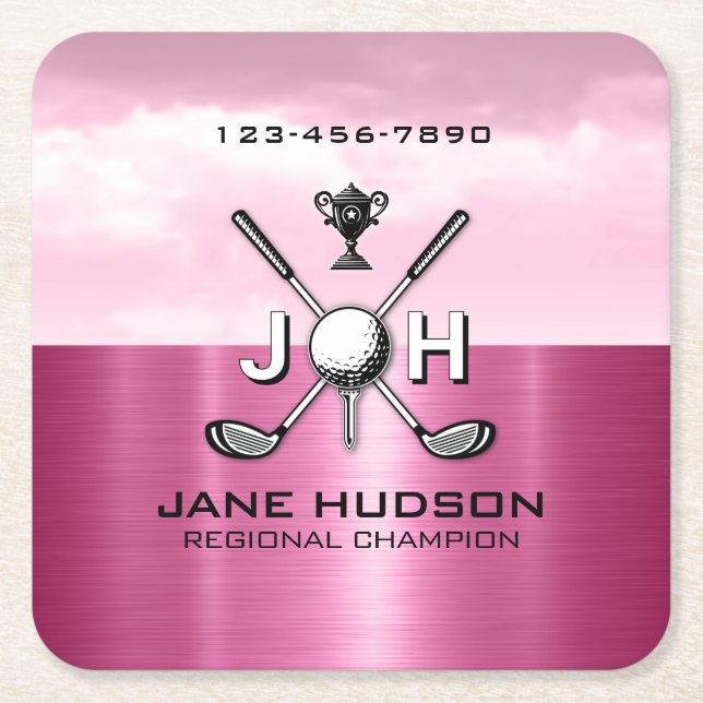 Porta-copo De Papel Quadrado Elegant Women Custom Golf Monogram Design (Frente)