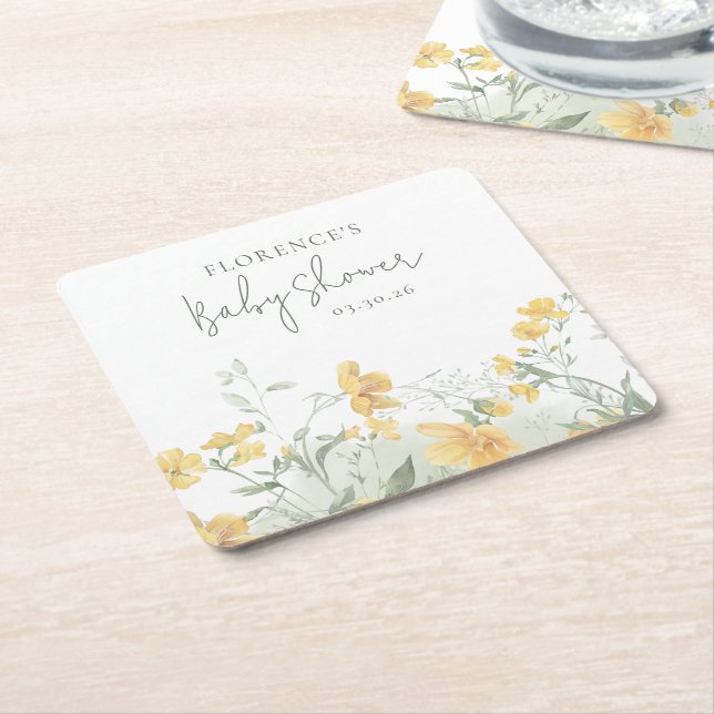 Porta-copo De Papel Quadrado Elegant Yellow Floral Baby Shower (Inclinado)