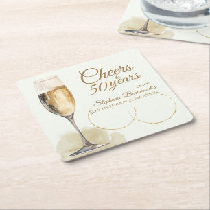 Porta-copo De Papel Quadrado Elegante Aniversário de 50 anos Champanhe Moderna