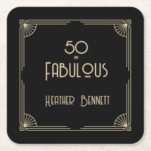 Porta-copo De Papel Quadrado Elegante Art Déco 50 e Aniversário Fabuloso