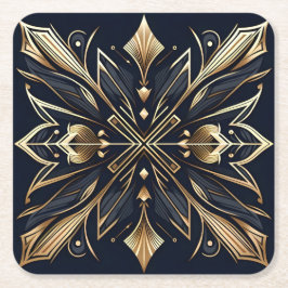 Porta-copo De Papel Quadrado Elegante Art Deco Dourado Mandala