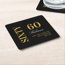 Porta-copo De Papel Quadrado Elegante Black & Dourado 60º aniversário do Cockta