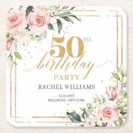 Porta-copo De Papel Quadrado Elegante boho borrado rosas cor-de-rosa verde 50 a