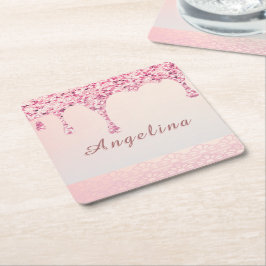 Porta-copo De Papel Quadrado Elegante Brilho Cor-de-Rosa Glamour Gotejante