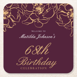 Porta-copo De Papel Quadrado Elegante Burgundy Dourada Festa de aniversário Flo