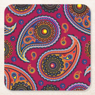Porta-copo De Papel Quadrado Elegante Burgundy Paisley e Mandala Pattern