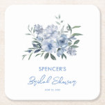 Porta-copo De Papel Quadrado Elegante Chá de panela Azul Derrante Floral<br><div class="desc">Porta copos de papel quadrado Chá de panela azul empoeirado Elegante</div>