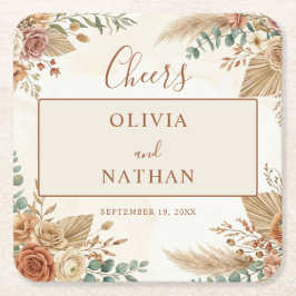 Porta-copo De Papel Quadrado Elegante Coaster de Papel de Casamento Rústico Boh