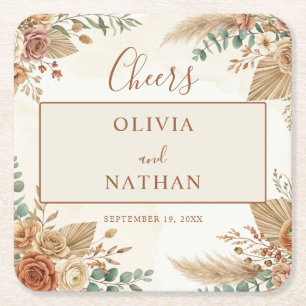 Porta-copo De Papel Quadrado Elegante Coaster de Papel de Casamento Rústico Boh