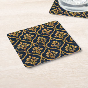 Porta-copo De Papel Quadrado Elegante Design de Motivo Vintage em Damasco Doura