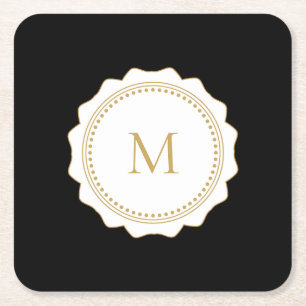 Porta-copo De Papel Quadrado Elegante Dourado Monograma Preto
