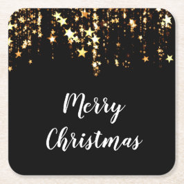 Porta-copo De Papel Quadrado elegante e moderno estrelas de ouro de Natal Feliz