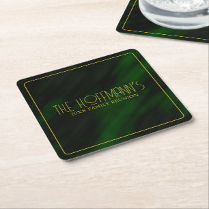 Porta-copo De Papel Quadrado Elegante Emerald Green e Reunião da Família Dourad