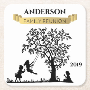 Porta-copo De Papel Quadrado Elegante Encontro de Família Personalizado Preto e