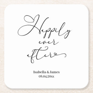 Porta-copo De Papel Quadrado Elegante Feliz Para Sempre Branco Casamento Românt