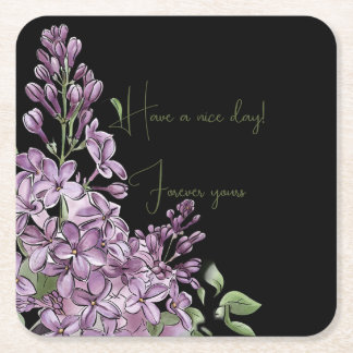 Porta-copo De Papel Quadrado Elegante Flor de Lilás com Citação Positiva