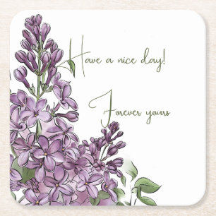 Porta-copo De Papel Quadrado Elegante Flor de Lilás com Citação Positiva
