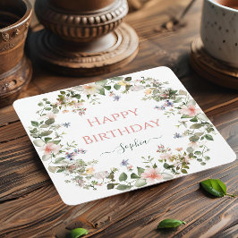Porta-copo De Papel Quadrado Elegante Floral Happy Birthday - Partido Personali