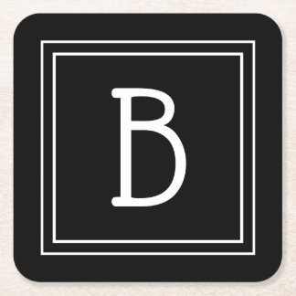 Porta-copo De Papel Quadrado Elegante Inicial Monogramada Preto e Branco Chic