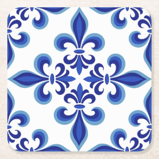 Porta-copo De Papel Quadrado Elegante Jantar em Azul Damasco