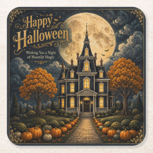 Porta-copo De Papel Quadrado Elegante Mansão Assombrada de Halloween