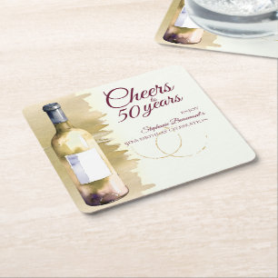 Porta-copo De Papel Quadrado Elegante Moderno Cheers White Wine 50º aniversário