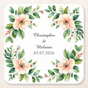 Porta-copo De Papel Quadrado Elegante Moldura Floral de Aquarela