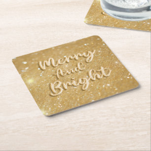 Porta-copo De Papel Quadrado Elegante Natal brilho dourado