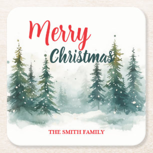 Porta-copo De Papel Quadrado Elegante Natal Xmas inverno pinheiro floresta Hol