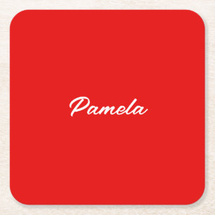 Porta-copo De Papel Quadrado Elegante Nome Clássico Minimalista Vermelho Quente