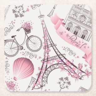 Porta-copo De Papel Quadrado Elegante Paris França Fashion Sketch