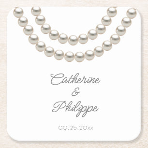 Porta-copo De Papel Quadrado Elegante Pearl Wedding