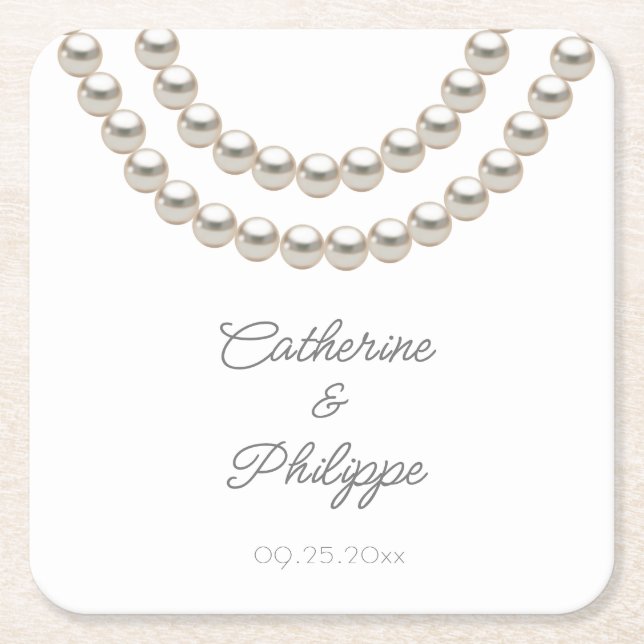 Porta-copo De Papel Quadrado Elegante Pearl Wedding (Frente)