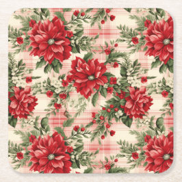 Porta-copo De Papel Quadrado Elegante Poinsettia de Natal Vermelho