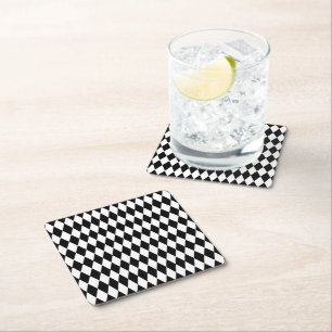 Porta-copo De Papel Quadrado Elegante Preto Branco Harlequim Geométrico Rombos