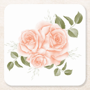 Porta-copo De Papel Quadrado Elegante Rosa Flor de Pêssego Floral Country