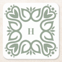 Elegante Rótulo de Monograma Verde Sage Poeirento