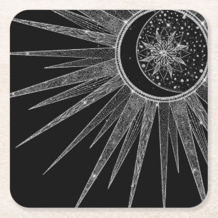 Porta-copo De Papel Quadrado Elegante Sun Moon Mandala Black Design