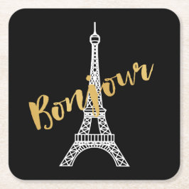 Porta-copo De Papel Quadrado Elegante Torre Eiffel Bonjour