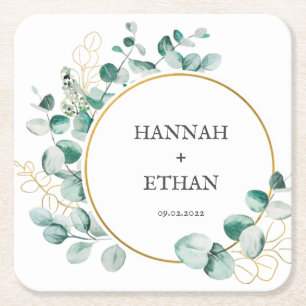 Porta-copo De Papel Quadrado Elegante Verde Dourado Eucalyptus Personalizado
