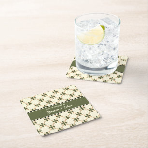 Porta-copo De Papel Quadrado Elegante Verde Salvia e Floral Geométrico Bege