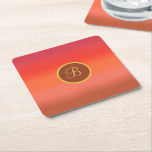 Porta-copo De Papel Quadrado Elegante Vermelho Quente Ombre Listrado Chic Monog