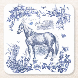 Porta-copo De Papel Quadrado Elegante Vintage Blue Horse Floral