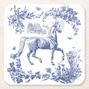 Porta-copo De Papel Quadrado Elegante Vintage Blue Horse Floral