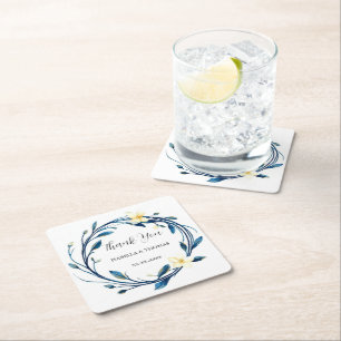 Porta-copo De Papel Quadrado Elegante Vitória Azul Naval Lírio Floral Botânico