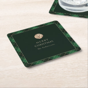 Porta-copo De Papel Quadrado Elegante Xadrez Verde Feliz Natal 