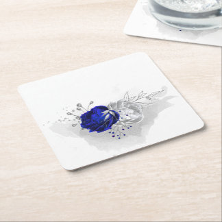 Porta-copo De Papel Quadrado elegantes flores azul reale prata