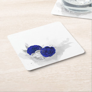 Porta-copo De Papel Quadrado elegantes flores azul reale prata